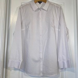 EXPRESS White Polke Dot Long Sleeve Button Up Size XL